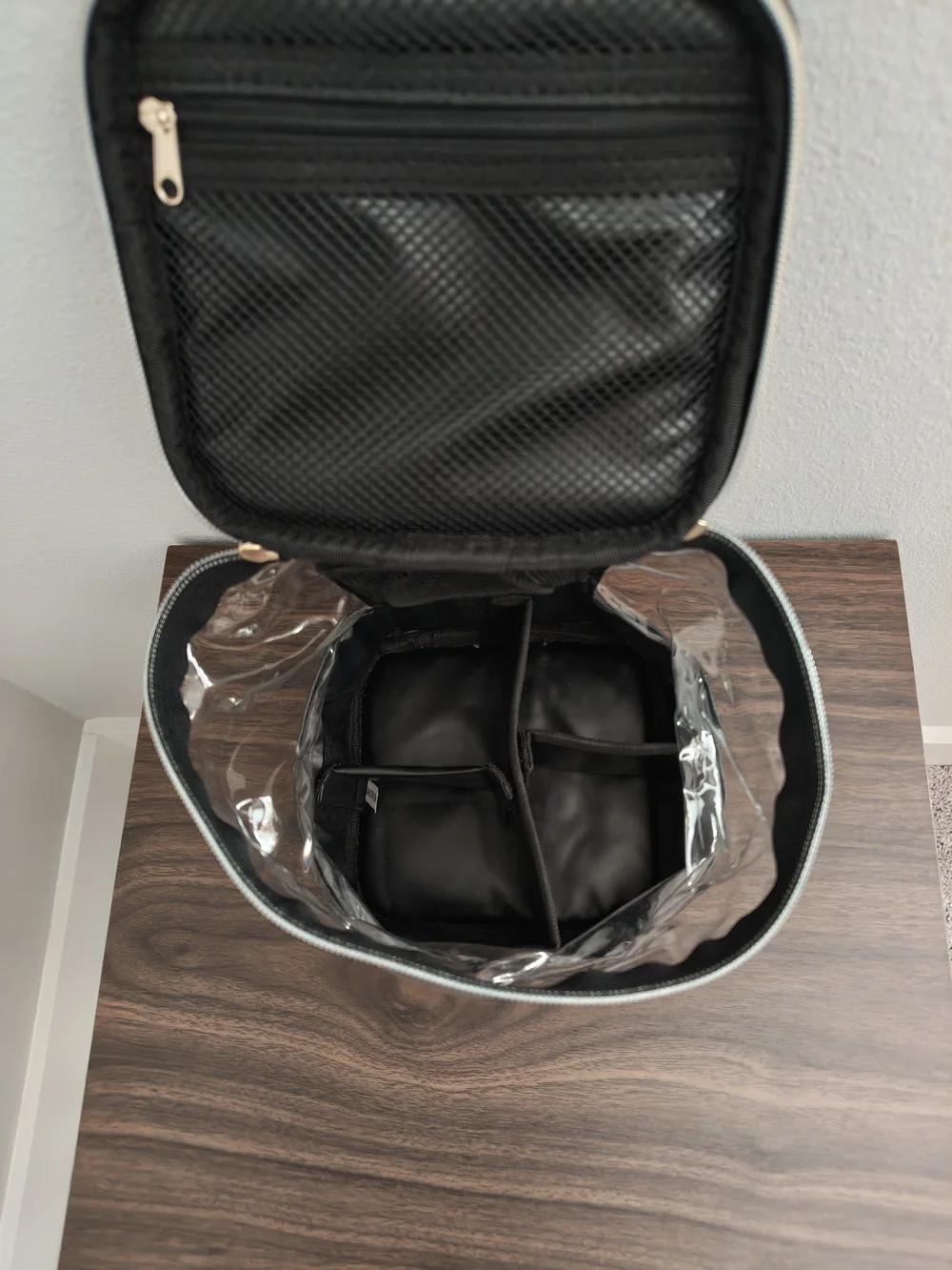Clear Black Cosmetic Travel Organizer Bag with Gold Zipper